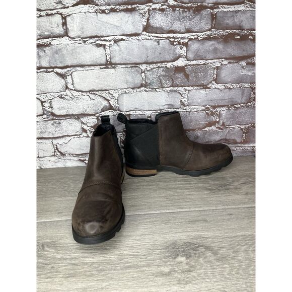 Sorel Emelie Brown Leather Ankle Boots Chelsea Wedge Booties Women 7.5M US/38.5 - Picture 9 of 16
